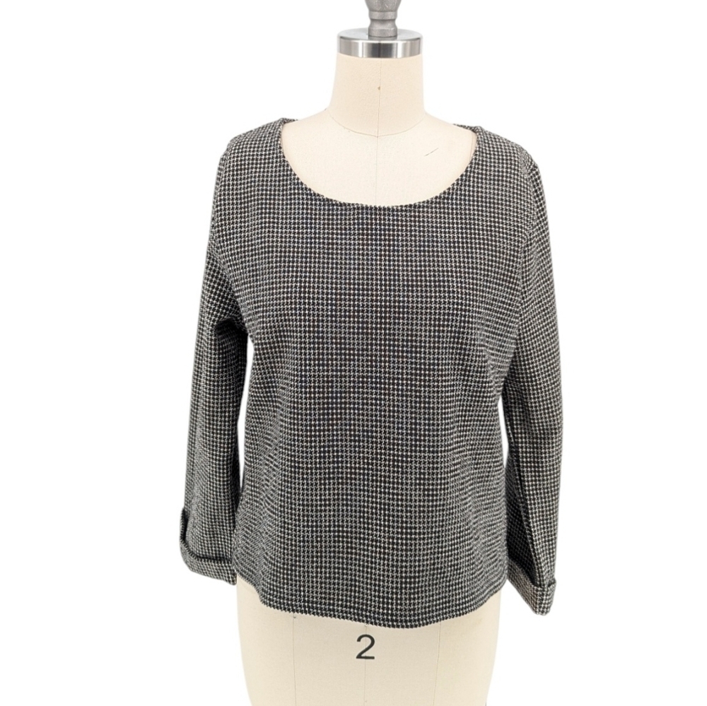 Women's Tweed Boxy Shirt Top Black White M preppy Business casual retro hipster - Picture 1 of 3